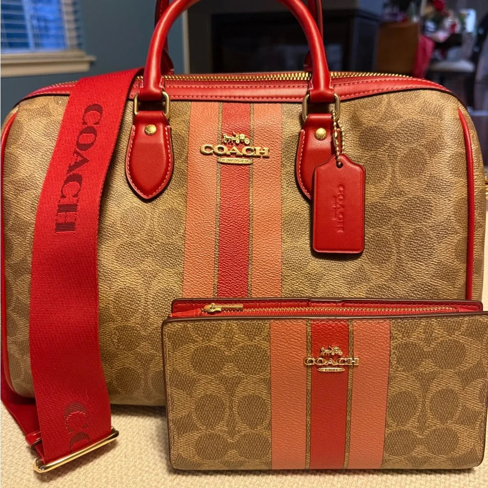 Rowan Large Satchel Bag In Signature Canvas With Stripe - Picture 2 of 7
